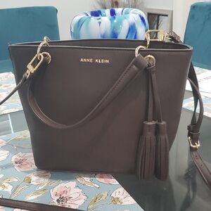 Anne Klein Dark Brown Shoulder Bag with Tassels